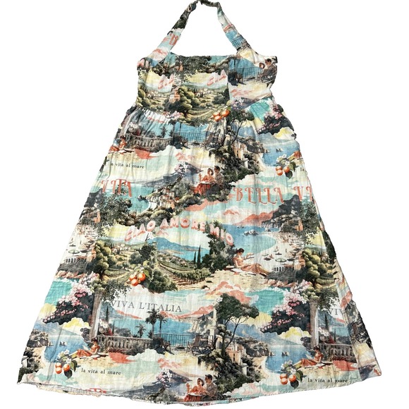 White Closet Elements Dresses & Skirts - Italian Scenic Print Halter Sundress